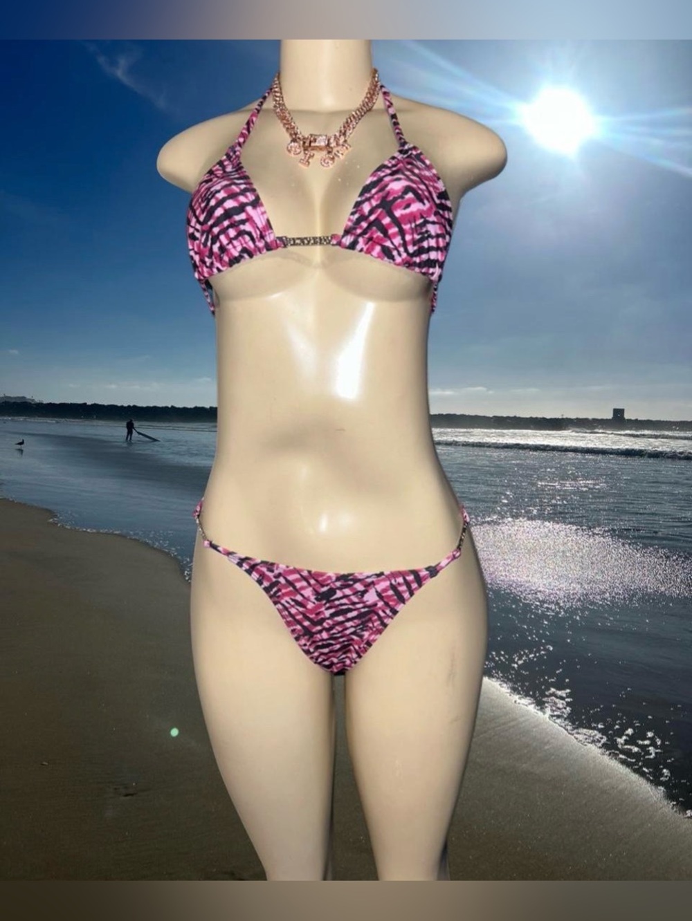 PLAYBOY Pink Patterned Triangle Bikini Set - Picture 2 of 8